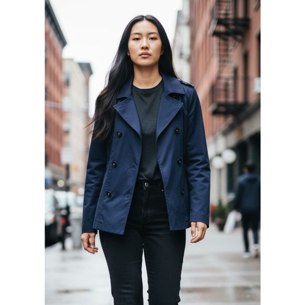 Express Double Breasted Peacoat Women's Small Petite Blue Water Resistant NWT